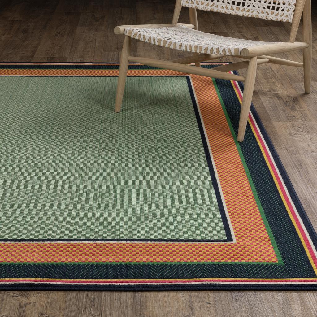 Oriental Weavers Havana HAV03 Green Rectangle Indoor/Outdoor Runner Border Pattern-