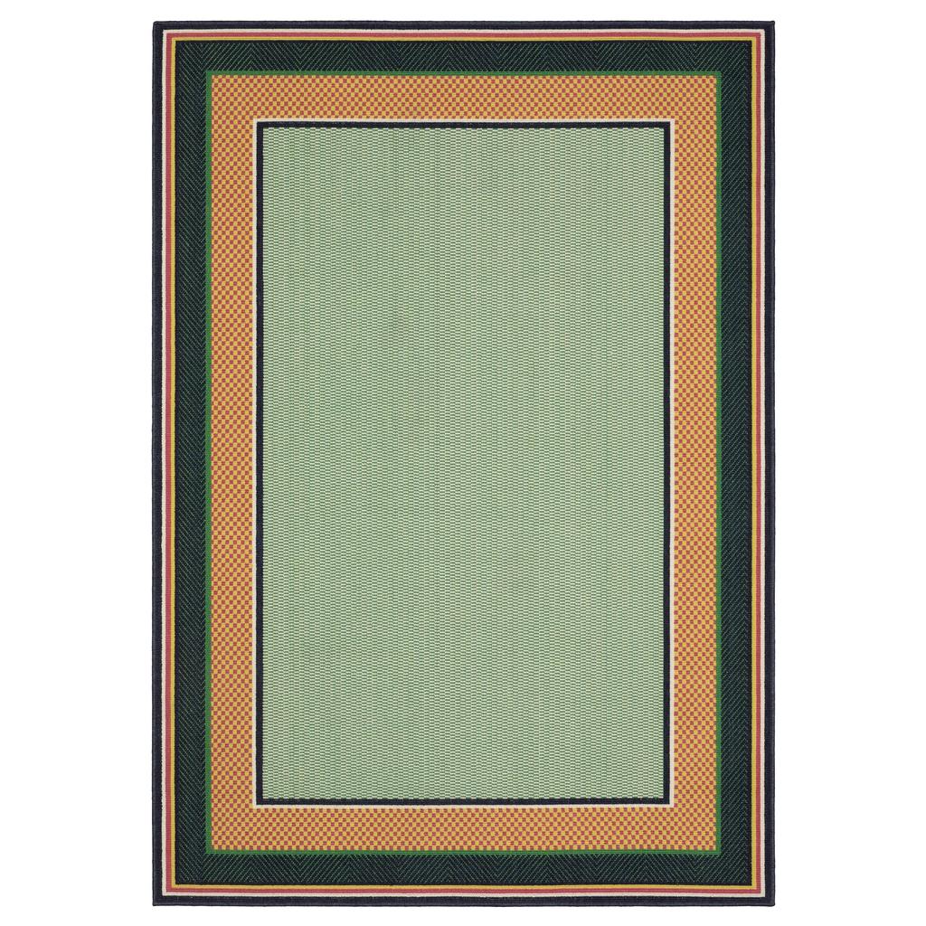 Oriental Weavers Havana HAV03 Green Rectangle Indoor/Outdoor Runner Border Pattern-