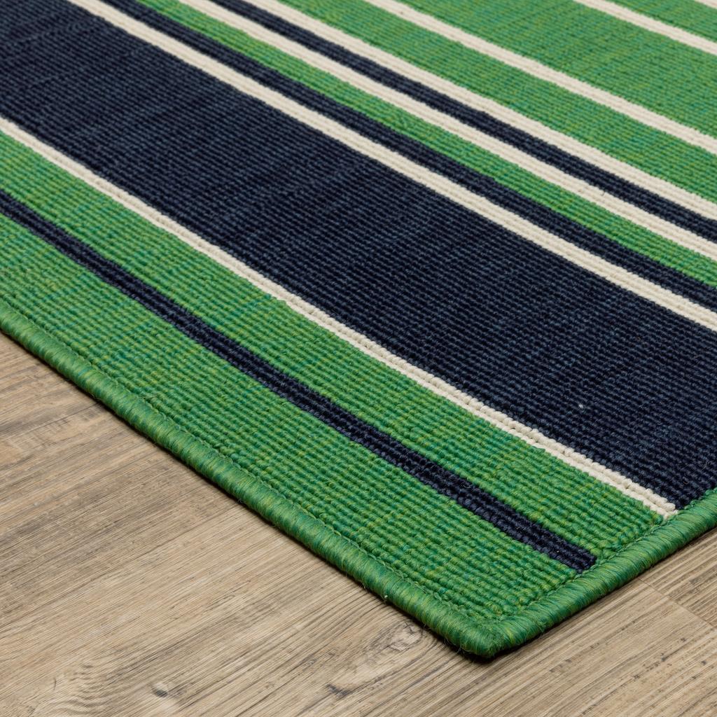 Oriental Weavers Havana HAV05 Green Rectangle Indoor/Outdoor Runner Stripe Pattern-