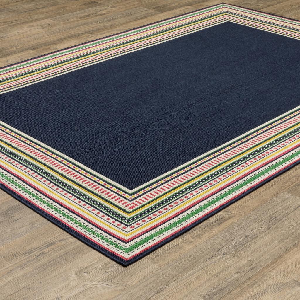 Oriental Weavers Havana HAV06 Navy Rectangle Indoor/Outdoor Area Rug Border Pattern-