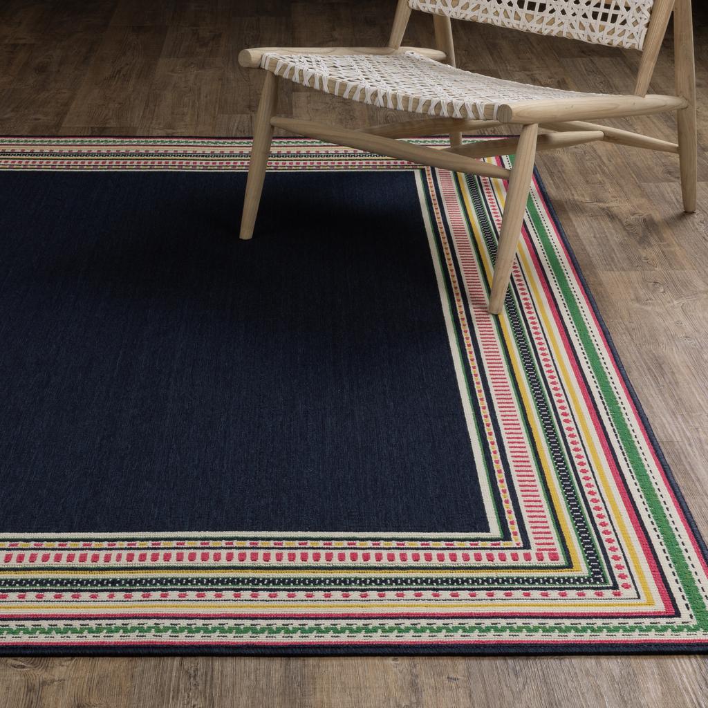 Oriental Weavers Havana HAV06 Navy Rectangle Indoor/Outdoor Area Rug Border Pattern-