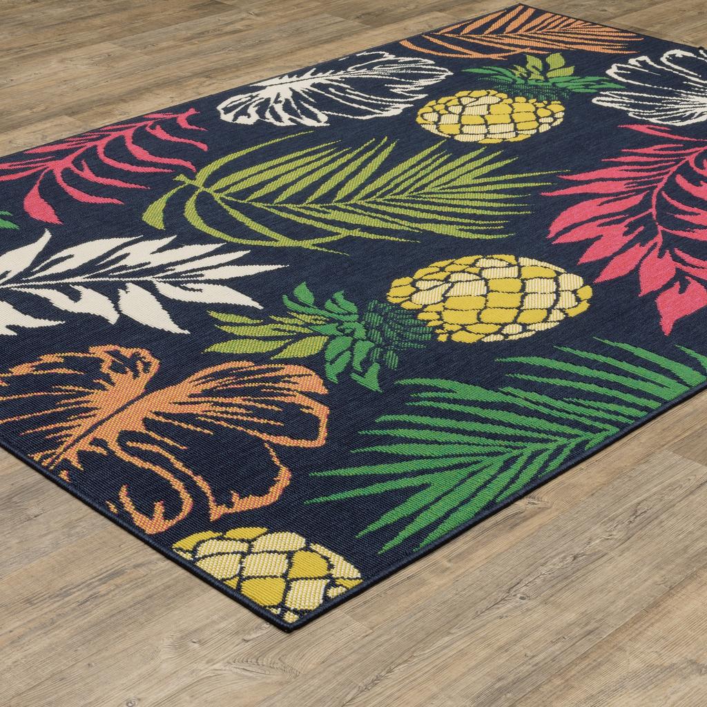 Oriental Weavers Havana HAV07 Navy Rectangle Indoor/Outdoor Area Rug Botanical Pattern-