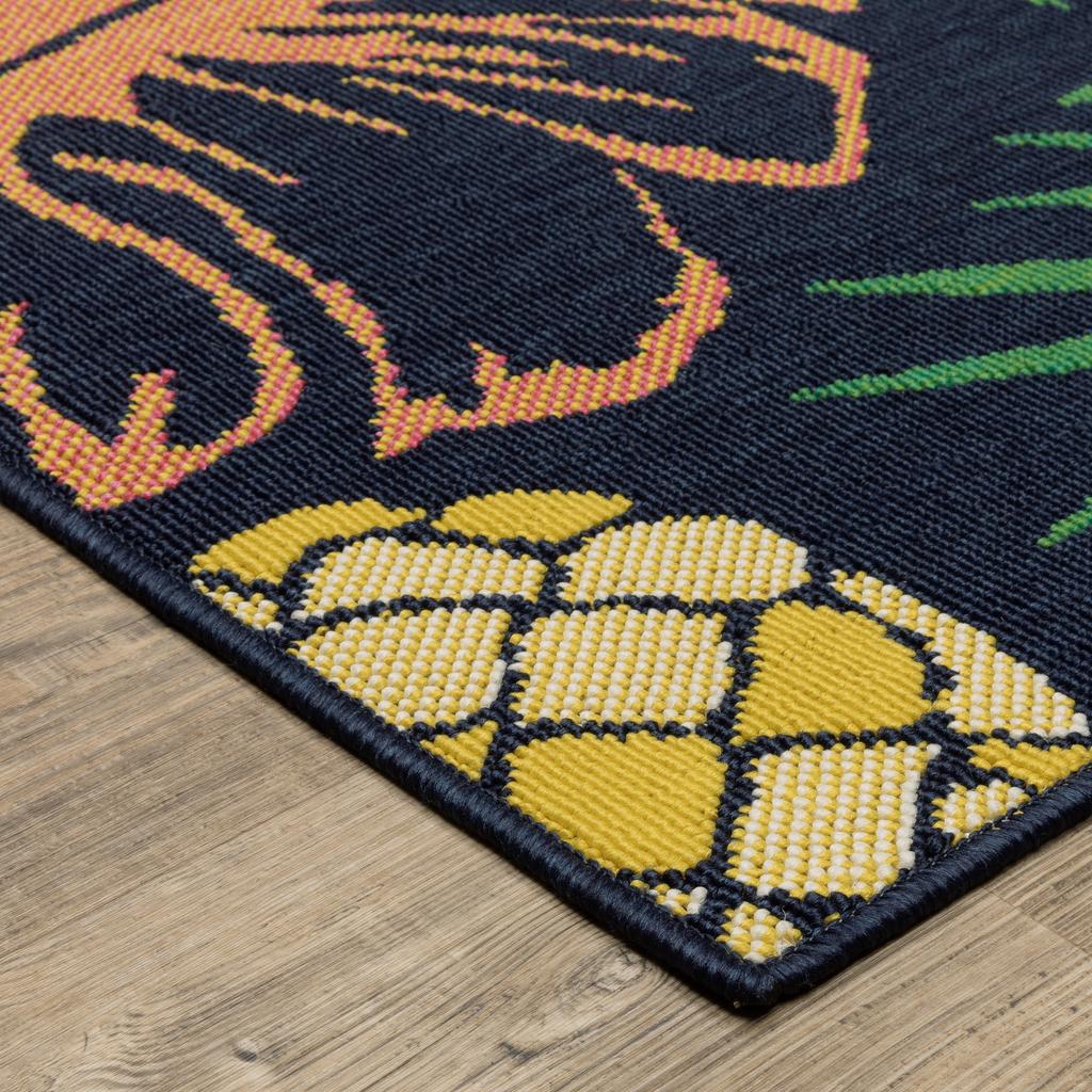 Oriental Weavers Havana HAV07 Navy Rectangle Indoor/Outdoor Runner Botanical Pattern-