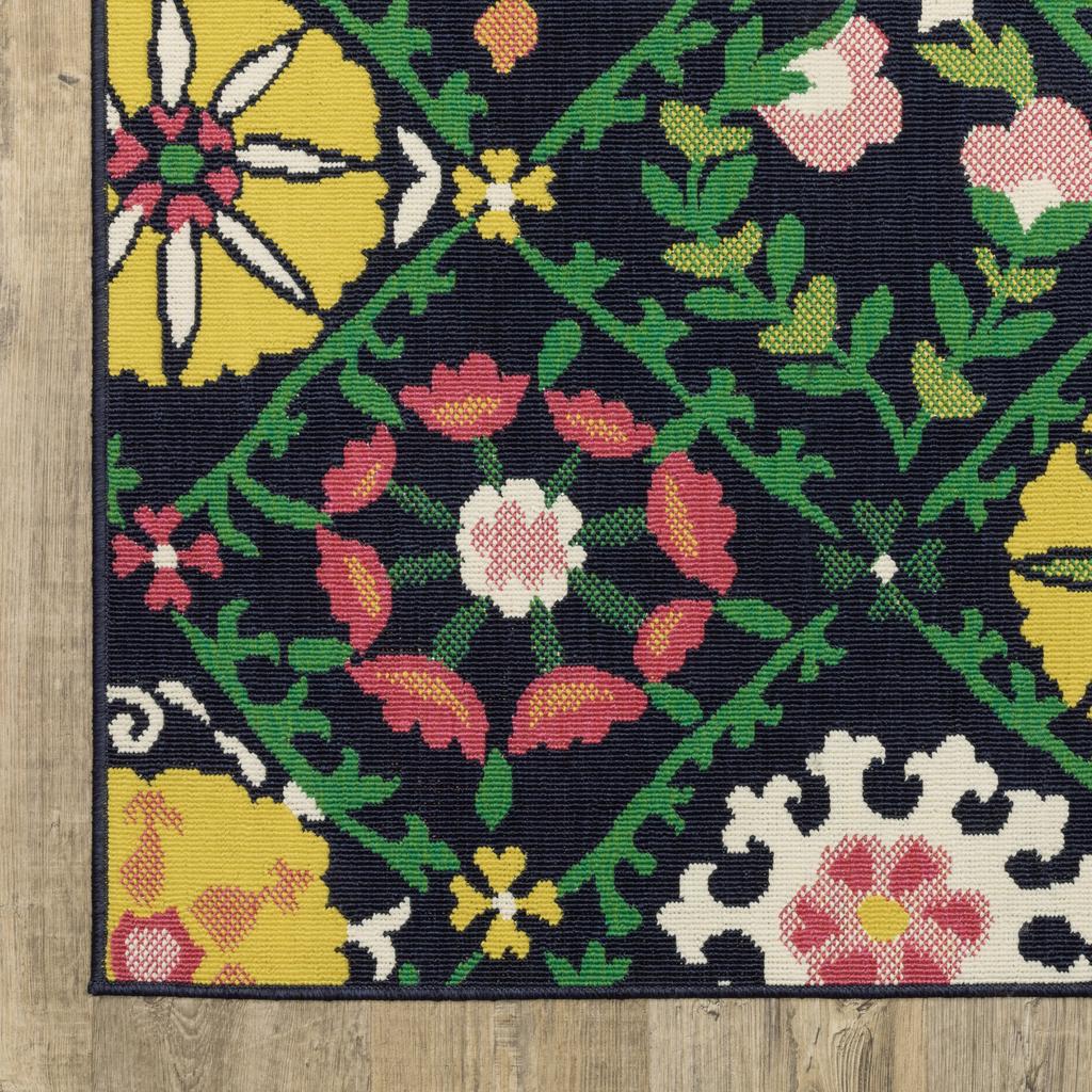 Oriental Weavers Havana HAV09 Navy Rectangle Indoor/Outdoor Runner Floral Pattern-