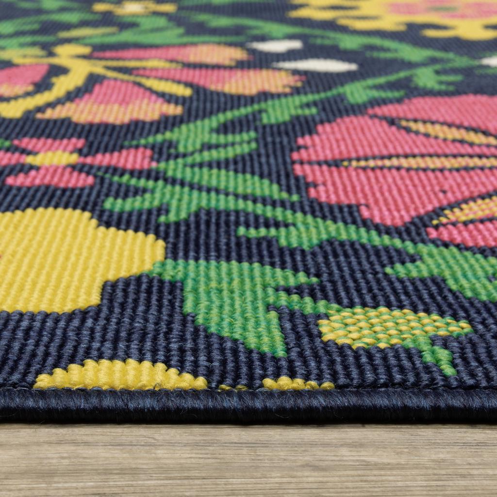 Oriental Weavers Havana HAV09 Navy Rectangle Indoor/Outdoor Runner Floral Pattern-