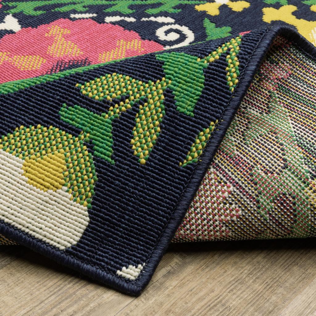 Oriental Weavers Havana HAV09 Navy Rectangle Indoor/Outdoor Runner Floral Pattern-