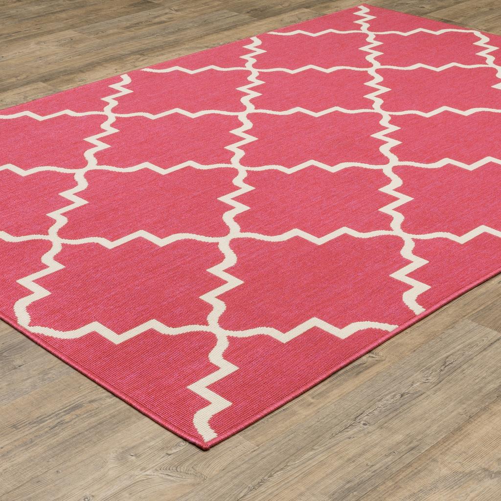 Oriental Weavers Havana HAV11 Pink Rectangle Indoor/Outdoor Area Rug Lattice Pattern-