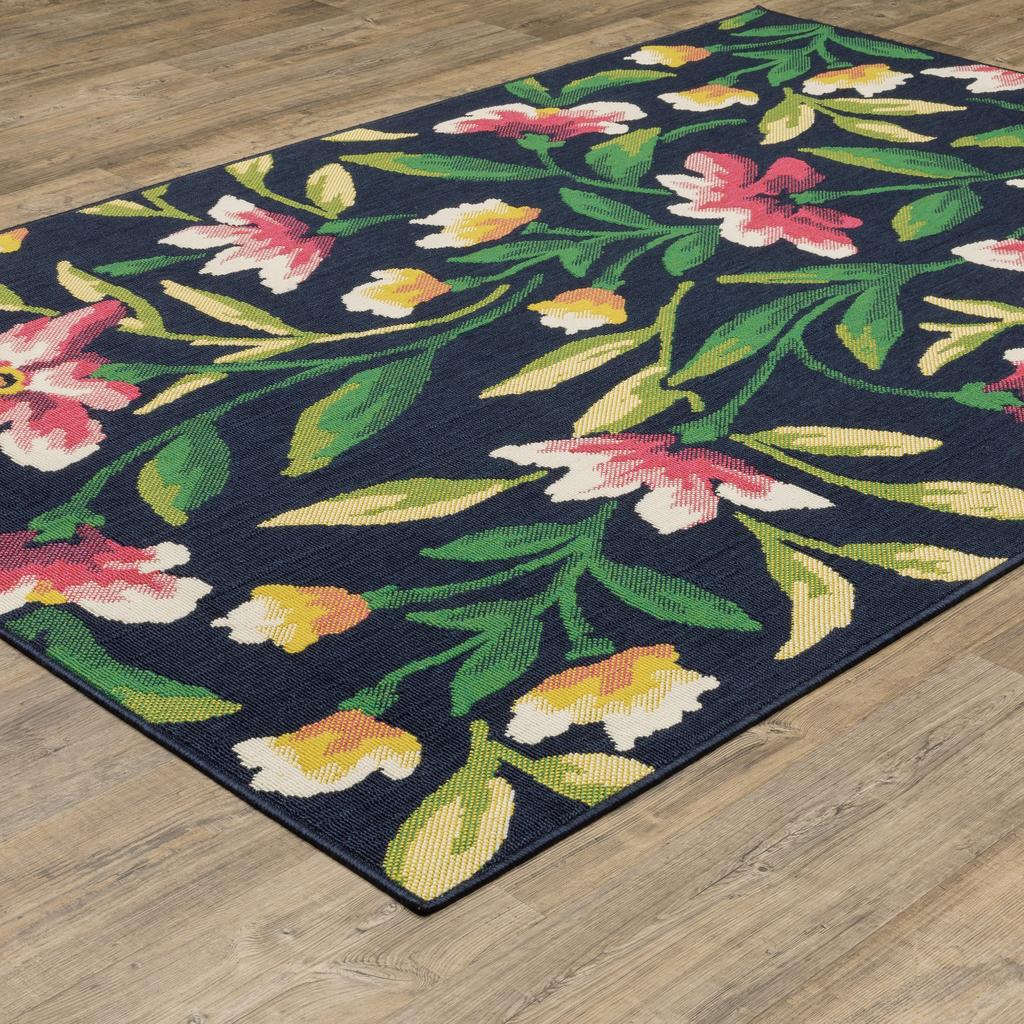 Oriental Weavers Havana HAV12 Navy Rectangle Indoor/Outdoor Area Rug Botanical Pattern-