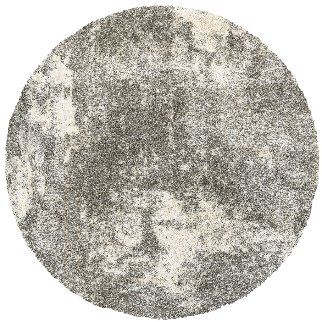 Oriental Weavers Henderson 5503H Gray Round Indoor Area Rug - Luxurious Stain Resistant Dining Room Shag Rug with Abstract Design-