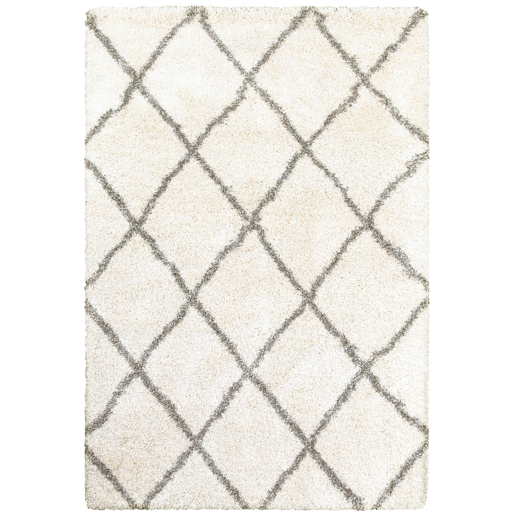 Oriental Weavers Henderson 090W9 Ivory Rectangle Indoor Area Rug - Luxurious Stain Resistant Shag Rug with Geometric Design