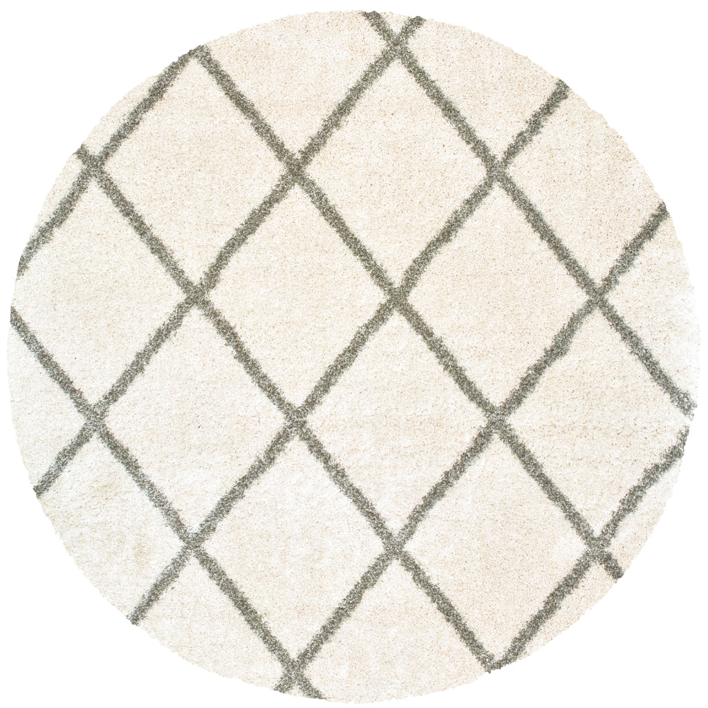 Oriental Weavers Henderson 090W9 Ivory Round Indoor Area Rug - Luxurious Stain Resistant Dining Room Shag Rug with Geometric Design