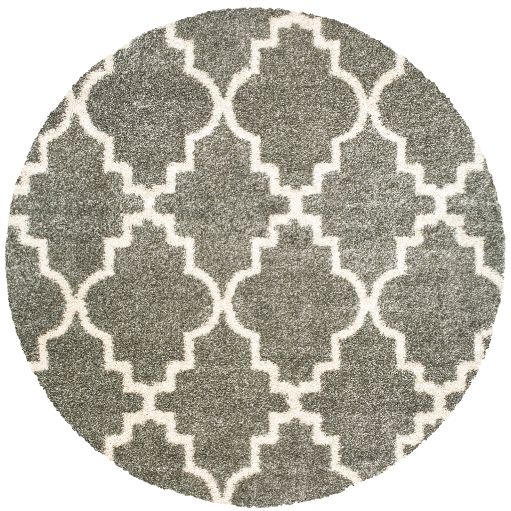 Oriental Weavers Henderson 092E9 Gray Round Indoor Area Rug - Luxurious Stain Resistant Dining Room Shag Rug with Geometric Design-