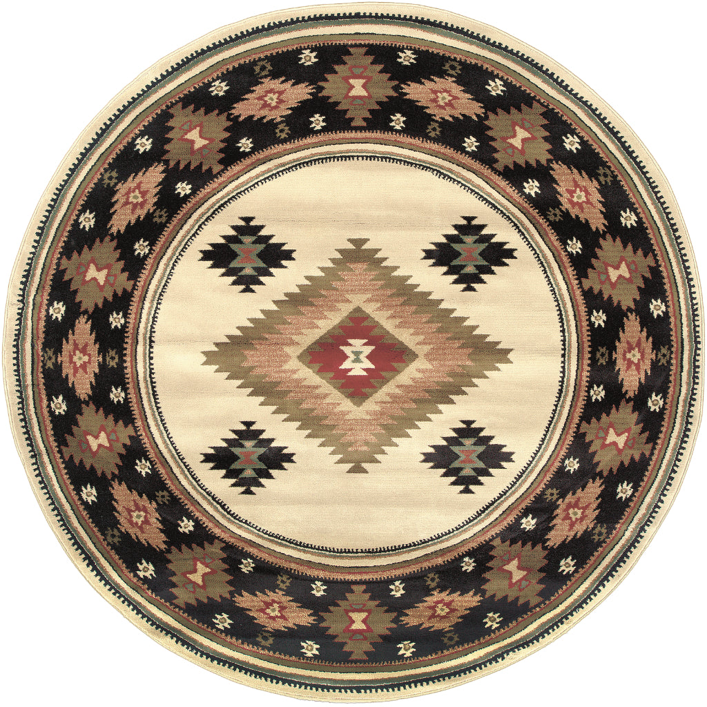 Oriental Weavers Hudson 087I1 Multicolor Round Indoor Area Rug - Elegant Stain Resistant Tribal Style Dinning Room Rug-