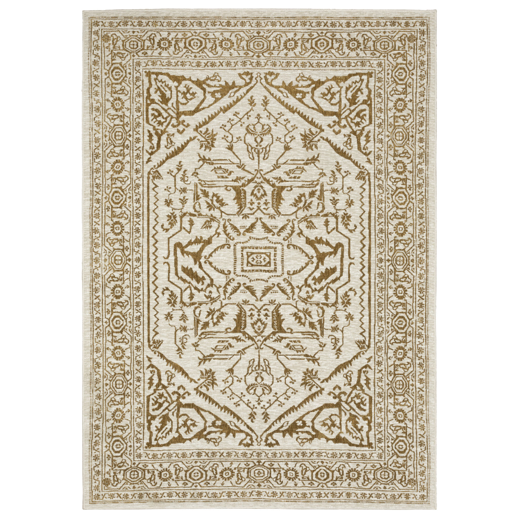 Oriental Weavers Intrigue INT03 Gold Rectangle Indoor Area Rug - Traditional Stain Resistant Low Pile Rug
