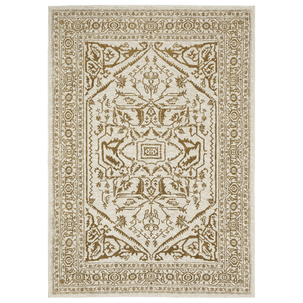 Oriental Weavers Intrigue INT03 Gold Rectangle Indoor Area Rug - Traditional Stain Resistant Low Pile Rug-