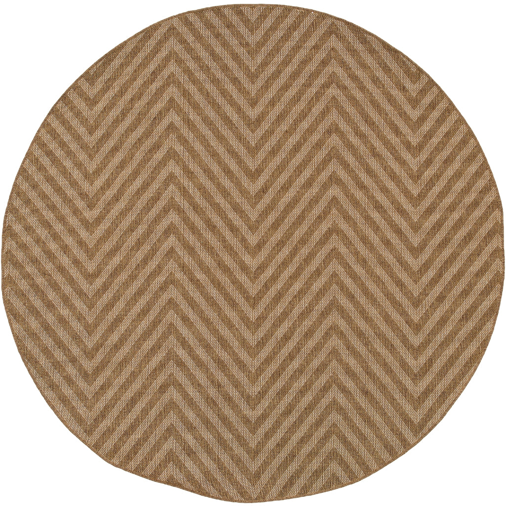 Oriental Weavers Karavia 1330X Tan Round Indoor / Outdoor Area Rug - Stain Resistant Machine Made Rug for Dining &amp; Living Spaces