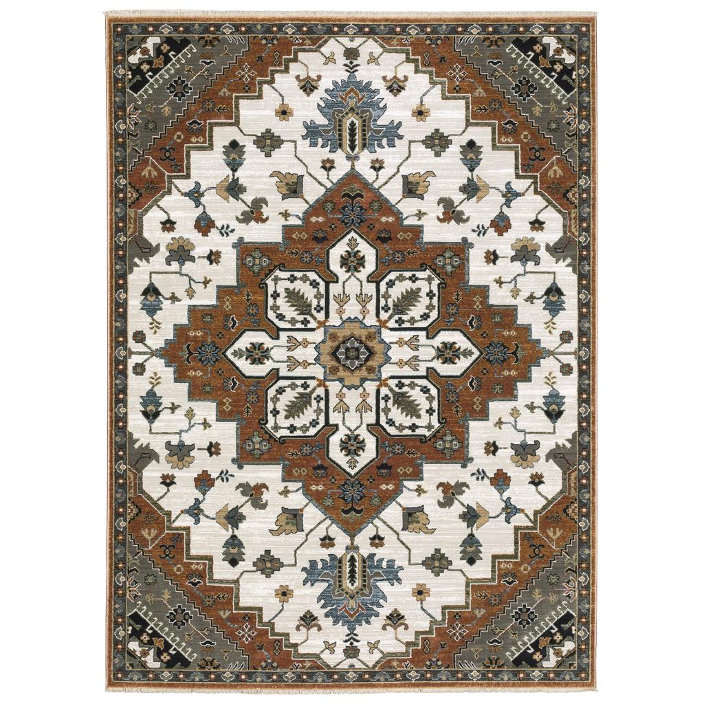 Oriental Weavers Keira KEI03 Rust Rectangle Indoor Area Rug Medallion Pattern-
