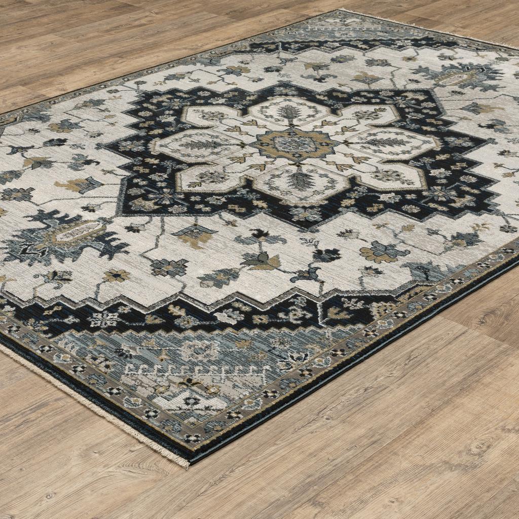 Oriental Weavers Keira KEI04 Blue Rectangle Indoor Area Rug Medallion Pattern-