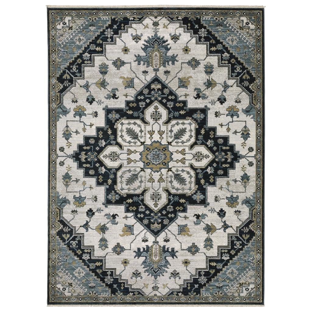 Oriental Weavers Keira KEI04 Blue Rectangle Indoor Area Rug Medallion Pattern-