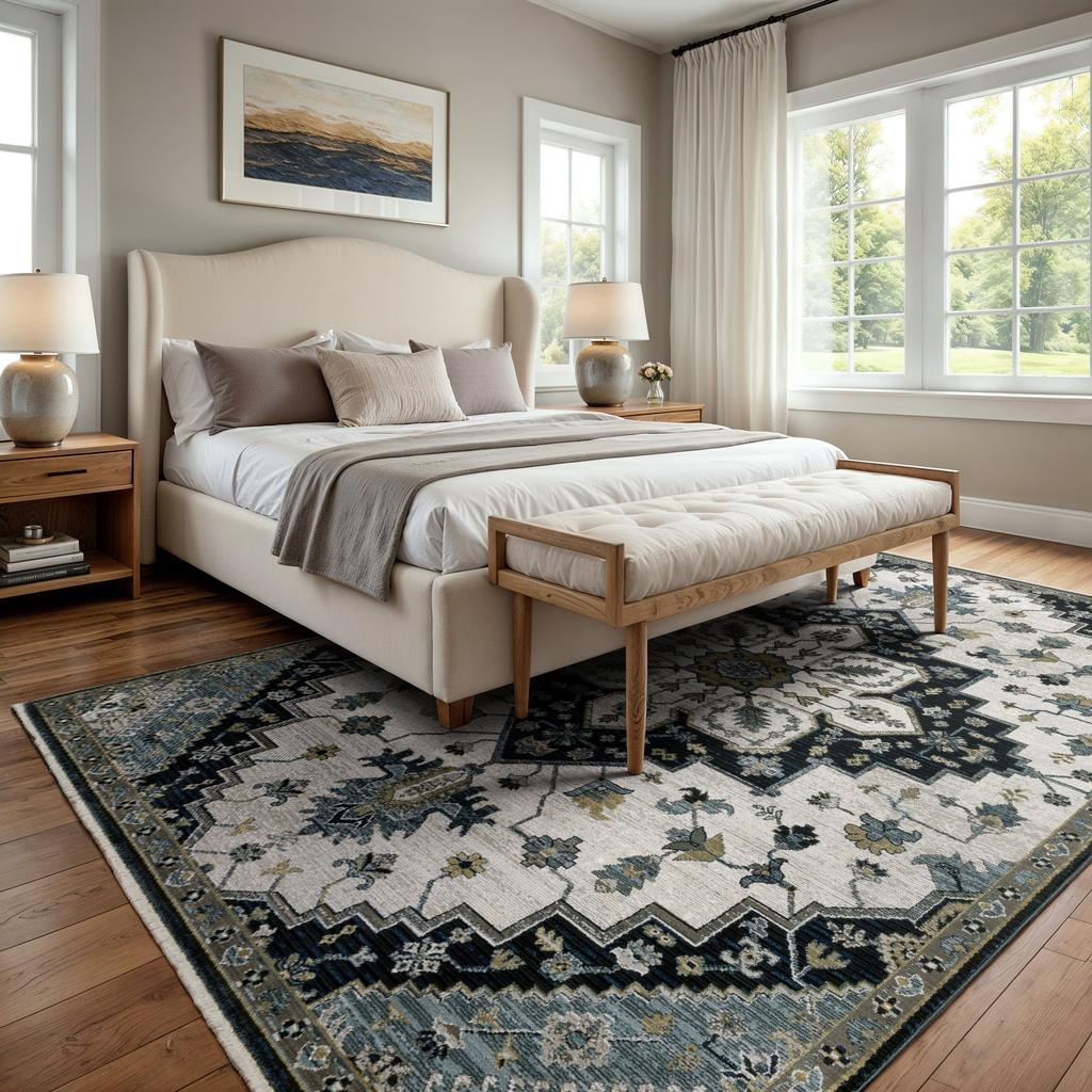 Oriental Weavers Keira KEI04 Blue Rectangle Indoor Area Rug Medallion Pattern-