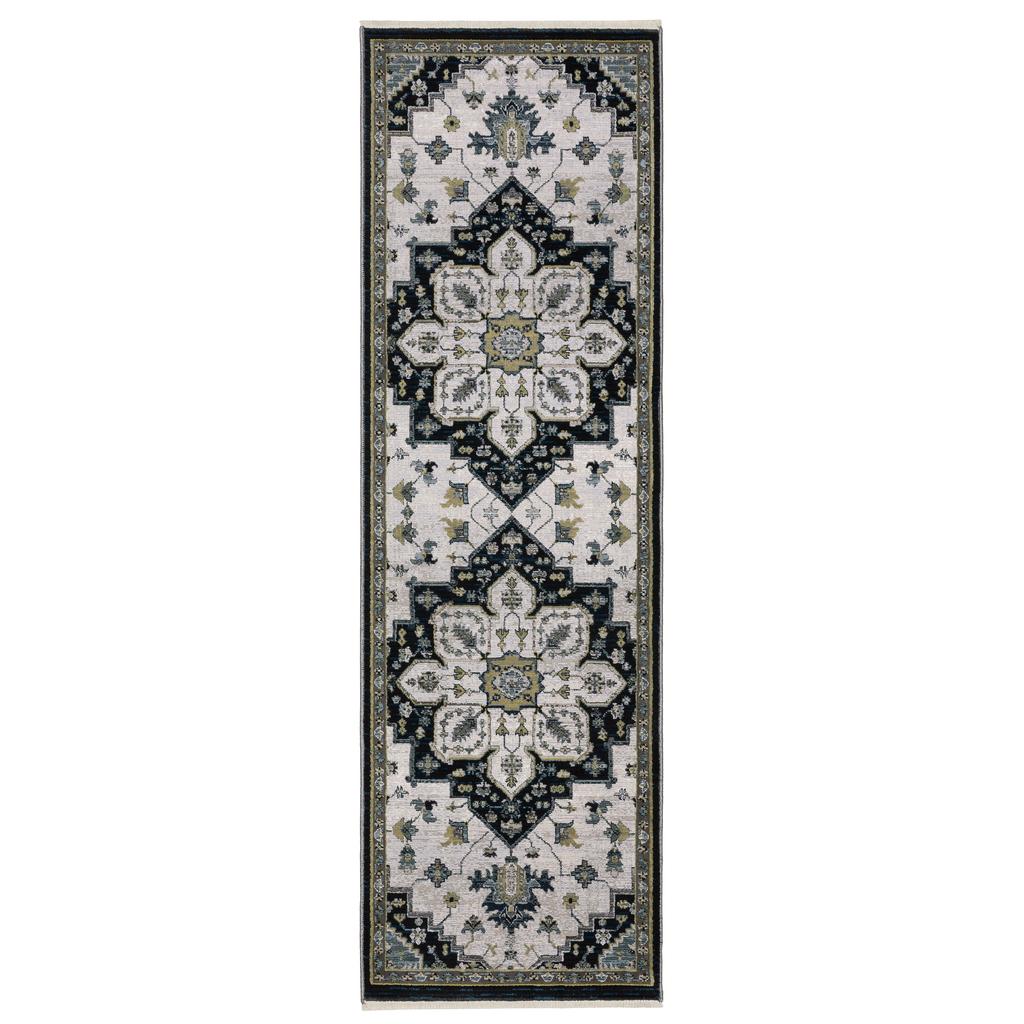 Oriental Weavers Keira KEI04 Blue Rectangle Indoor Runner Medallion Pattern-