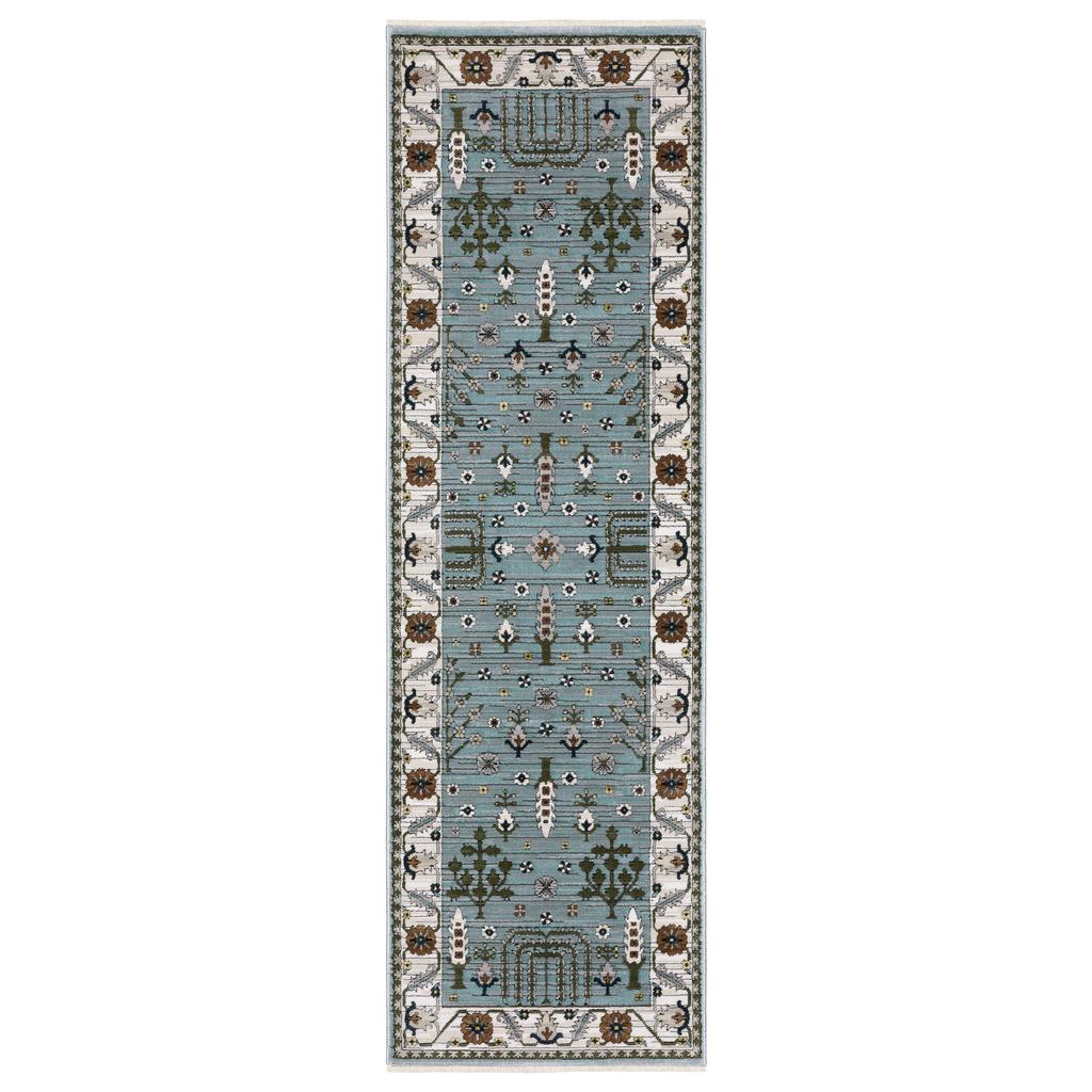 Oriental Weavers Keira KEI06 Blue Rectangle Indoor Runner Floral Pattern-