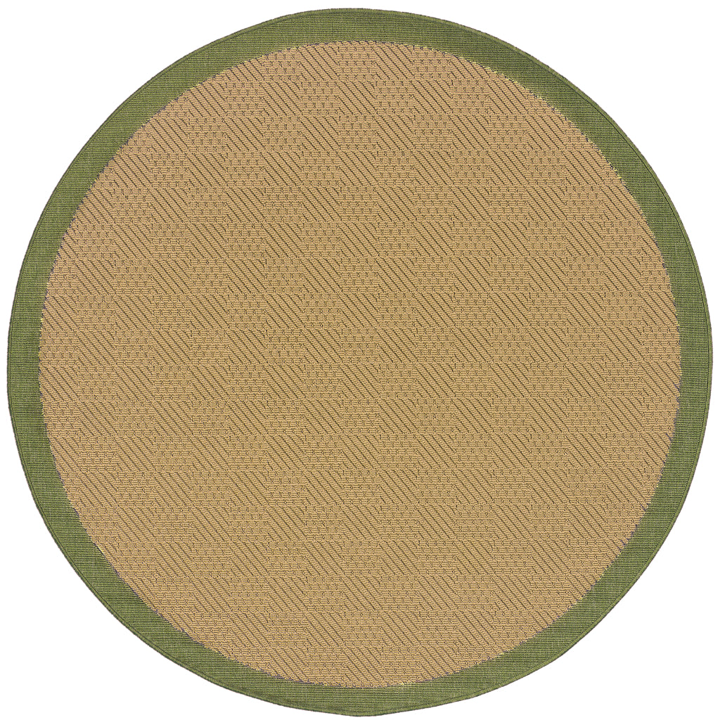 Oriental Weavers Lanai 525G6 Beige/Green Round Indoor / Outdoor Area Rug - Stain Resistant Machine Made Rug for Dining &amp; Living Spaces