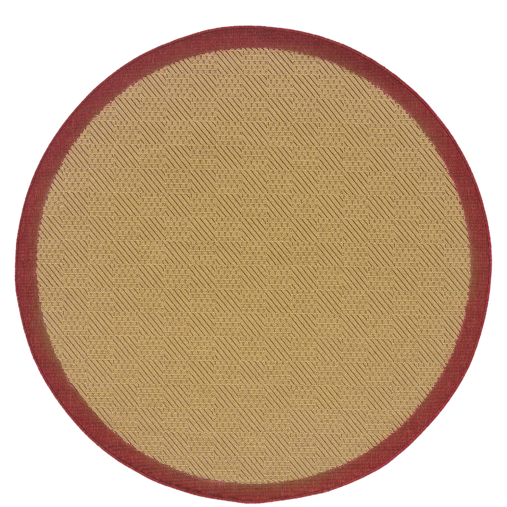 Oriental Weavers Lanai 525O8 Beige/Red Round Indoor / Outdoor Area Rug - Stain Resistant Machine Made Rug for Dining &amp; Living Spaces