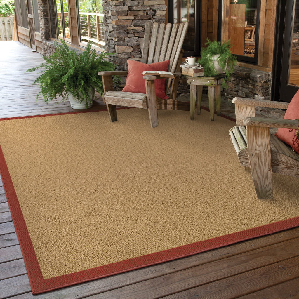 Oriental Weavers Lanai 525O8 Beige/Red Rectangle Indoor / Outdoor Area Rug - Stain Resistant Machine Made Patio Rug with Casual Design