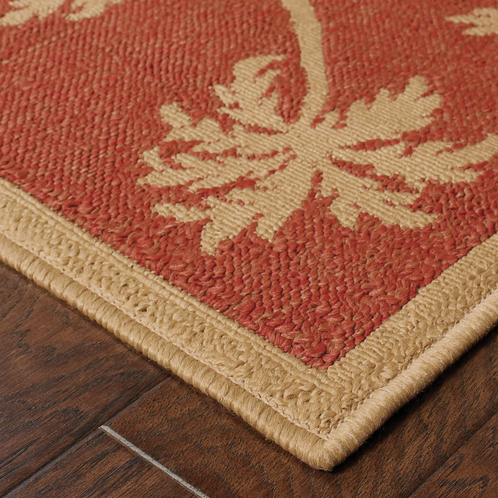 Oriental Weavers Lanai 606C8 Beige/Red Rectangle Indoor / Outdoor Area Rug - Stain Resistant Machine Made Patio Rug with Casual Design