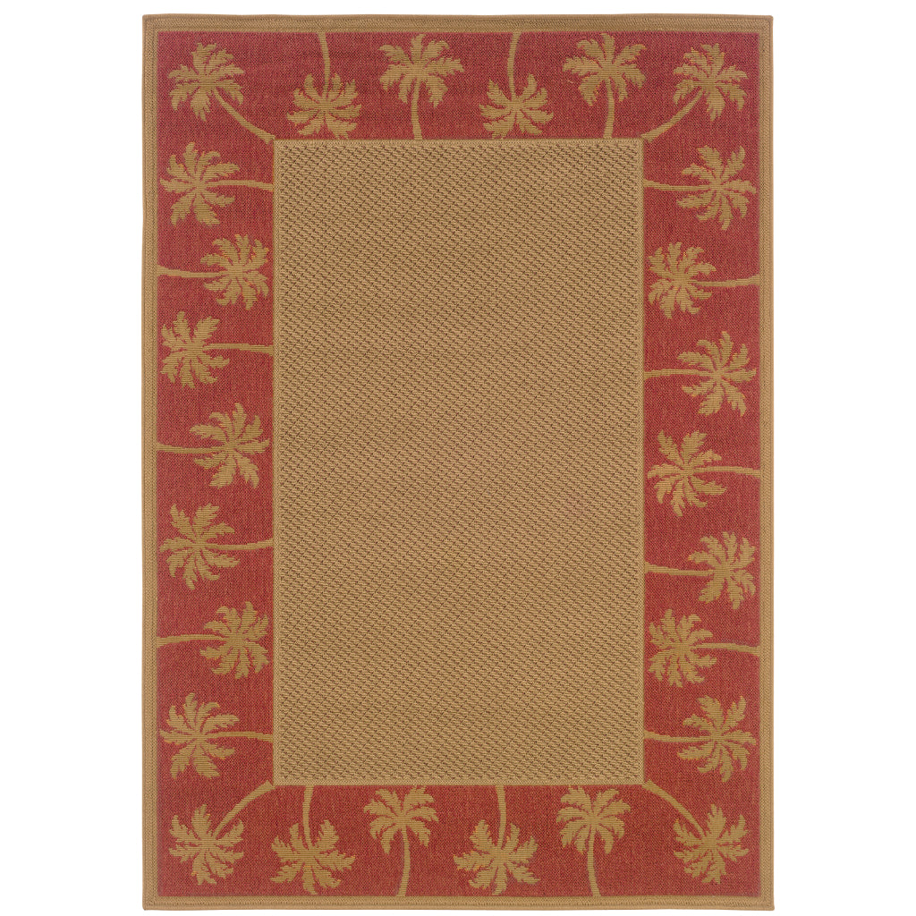 Oriental Weavers Lanai 606C8 Beige/Red Rectangle Indoor / Outdoor Area Rug - Stain Resistant Machine Made Patio Rug with Casual Design