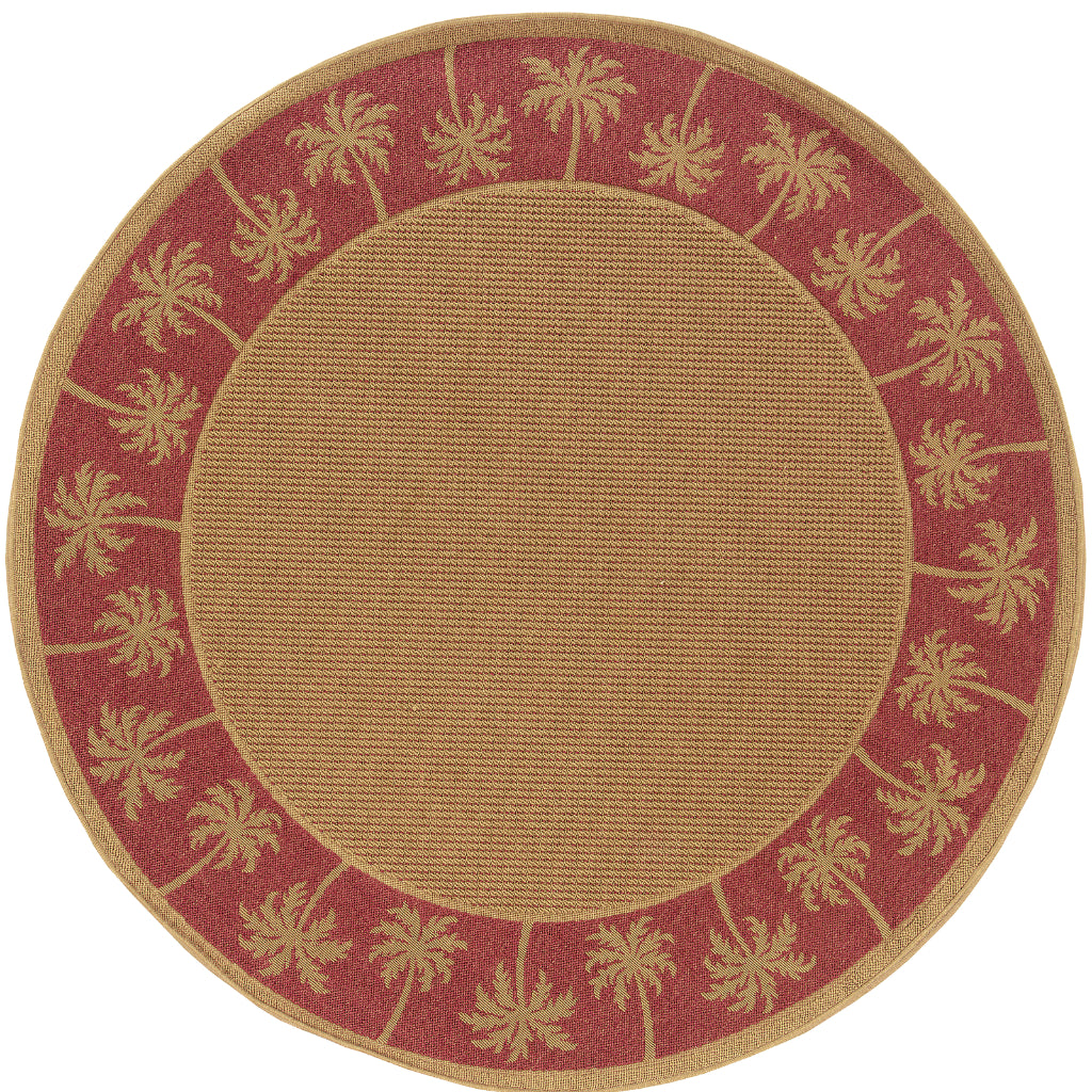 Oriental Weavers Lanai 606C8 Beige/Red Round Indoor / Outdoor Area Rug - Stain Resistant Machine Made Rug for Dining &amp; Living Spaces