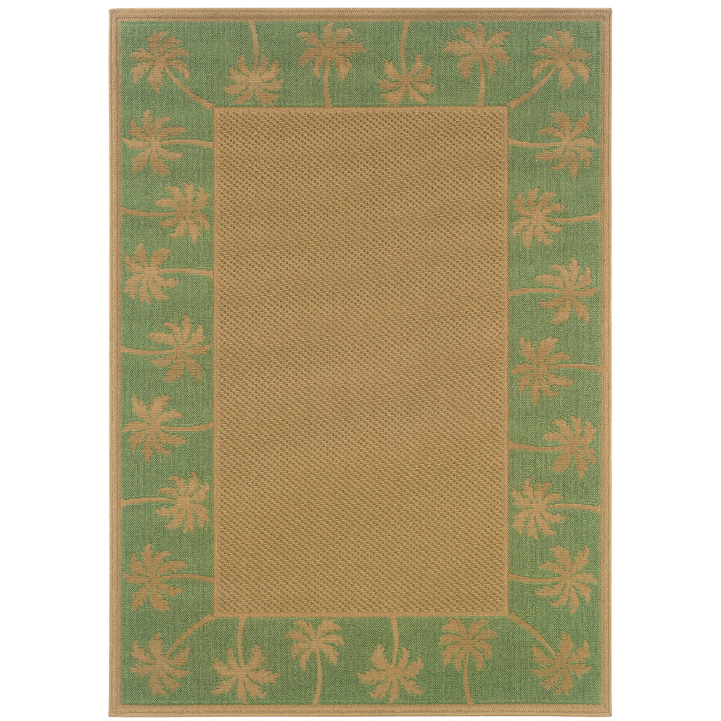 Oriental Weavers Lanai 606F6 Beige/Green Rectangle Indoor / Outdoor Area Rug - Stain Resistant Machine Made Patio Rug with Casual Design