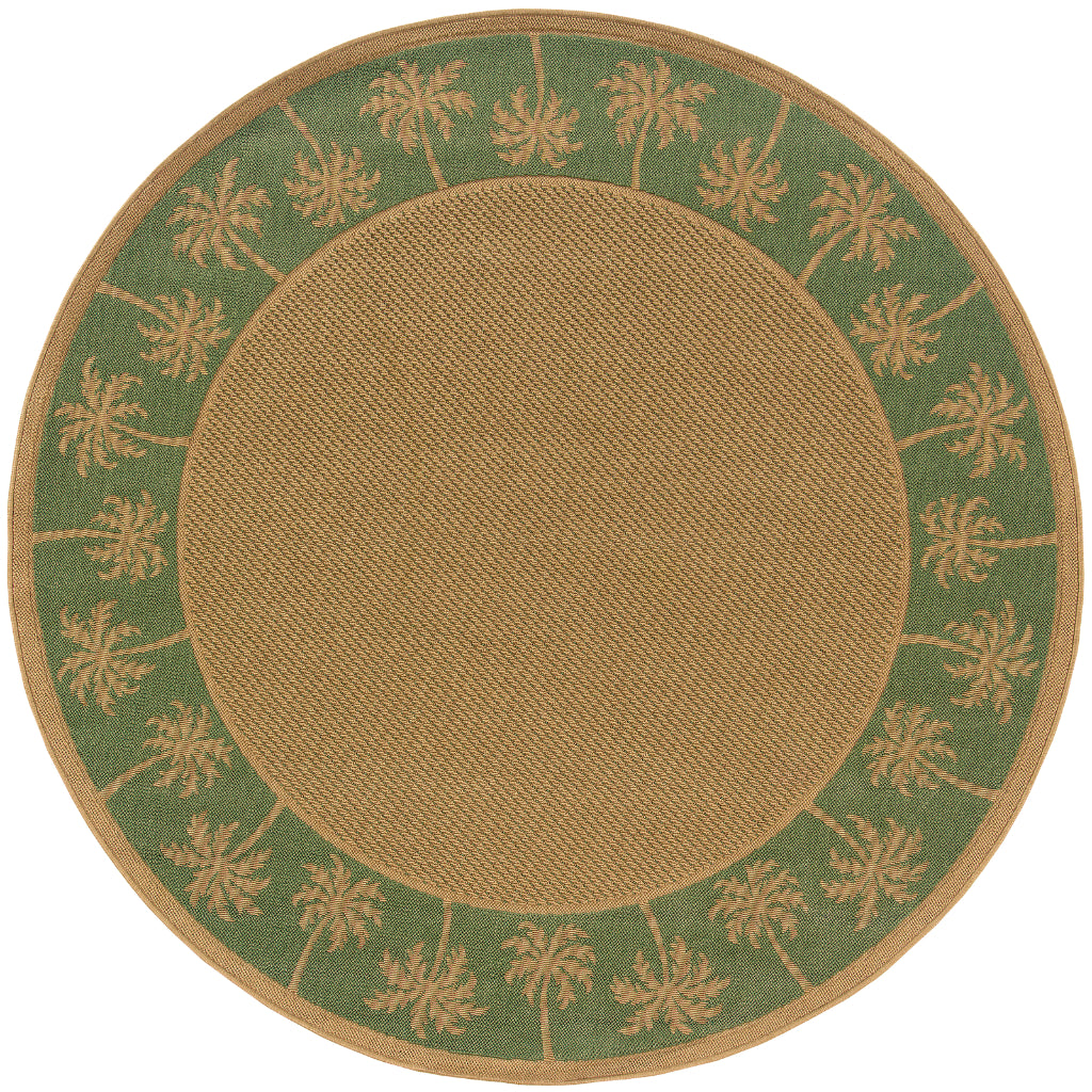 Oriental Weavers Lanai 606F6 Beige/Green Round Indoor / Outdoor Area Rug - Stain Resistant Machine Made Rug for Dining &amp; Living Spaces