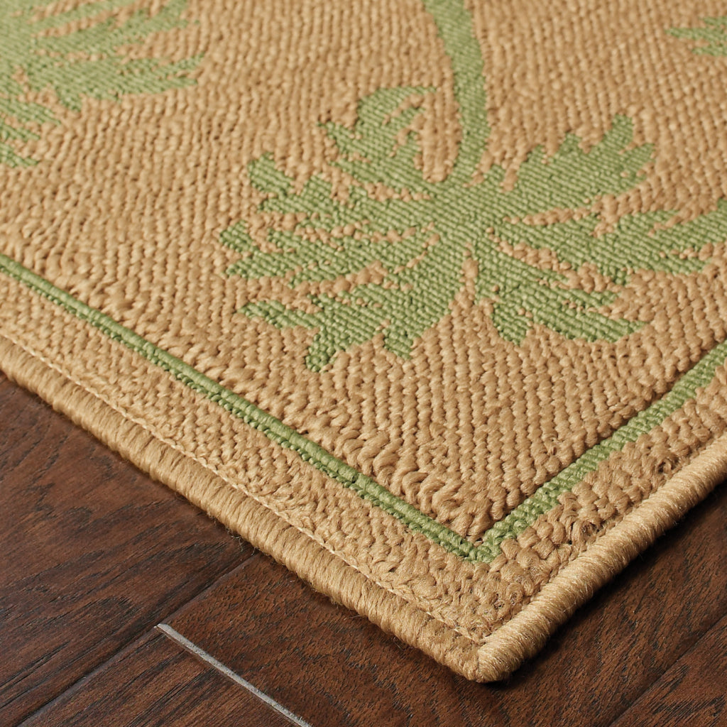 Oriental Weavers Lanai 606G6 Beige/Green Rectangle Indoor / Outdoor Runner - Stain Resistant Machine Made Entryway &amp; Hallway Runner with Casual Design