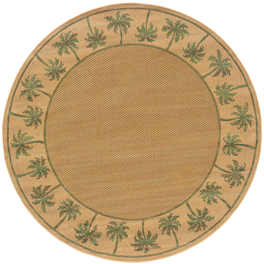 Oriental Weavers Lanai 606G6 Beige/Green Round Indoor / Outdoor Area Rug - Stain Resistant Machine Made Rug for Dining &amp; Living Spaces