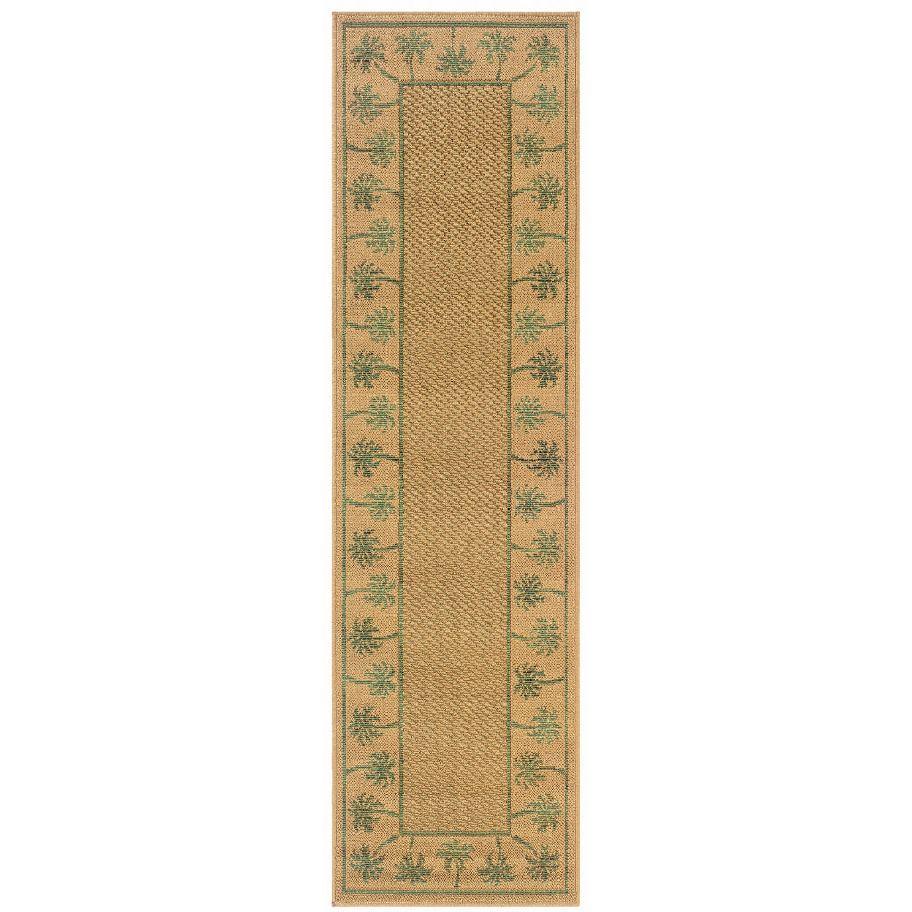 Oriental Weavers Lanai 606G6 Beige/Green Rectangle Indoor / Outdoor Runner - Stain Resistant Machine Made Entryway &amp; Hallway Runner with Casual Design