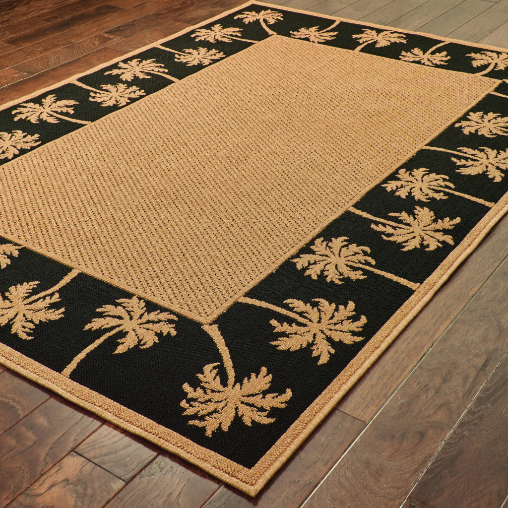 Oriental Weavers Lanai 606K5 Beige/Black Rectangle Indoor / Outdoor Area Rug - Stain Resistant Machine Made Patio Rug with Casual Design