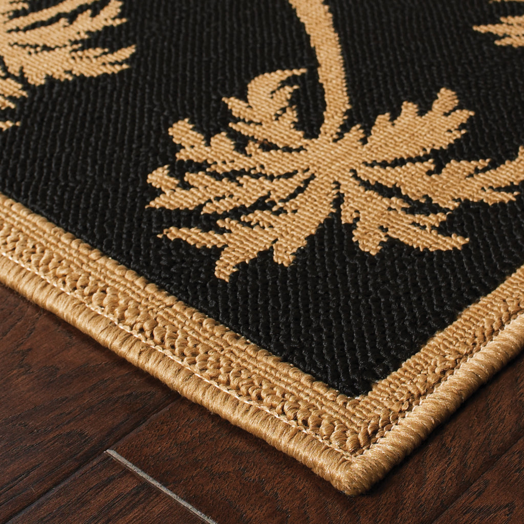 Oriental Weavers Lanai 606K5 Beige/Black Rectangle Indoor / Outdoor Area Rug - Stain Resistant Machine Made Patio Rug with Casual Design