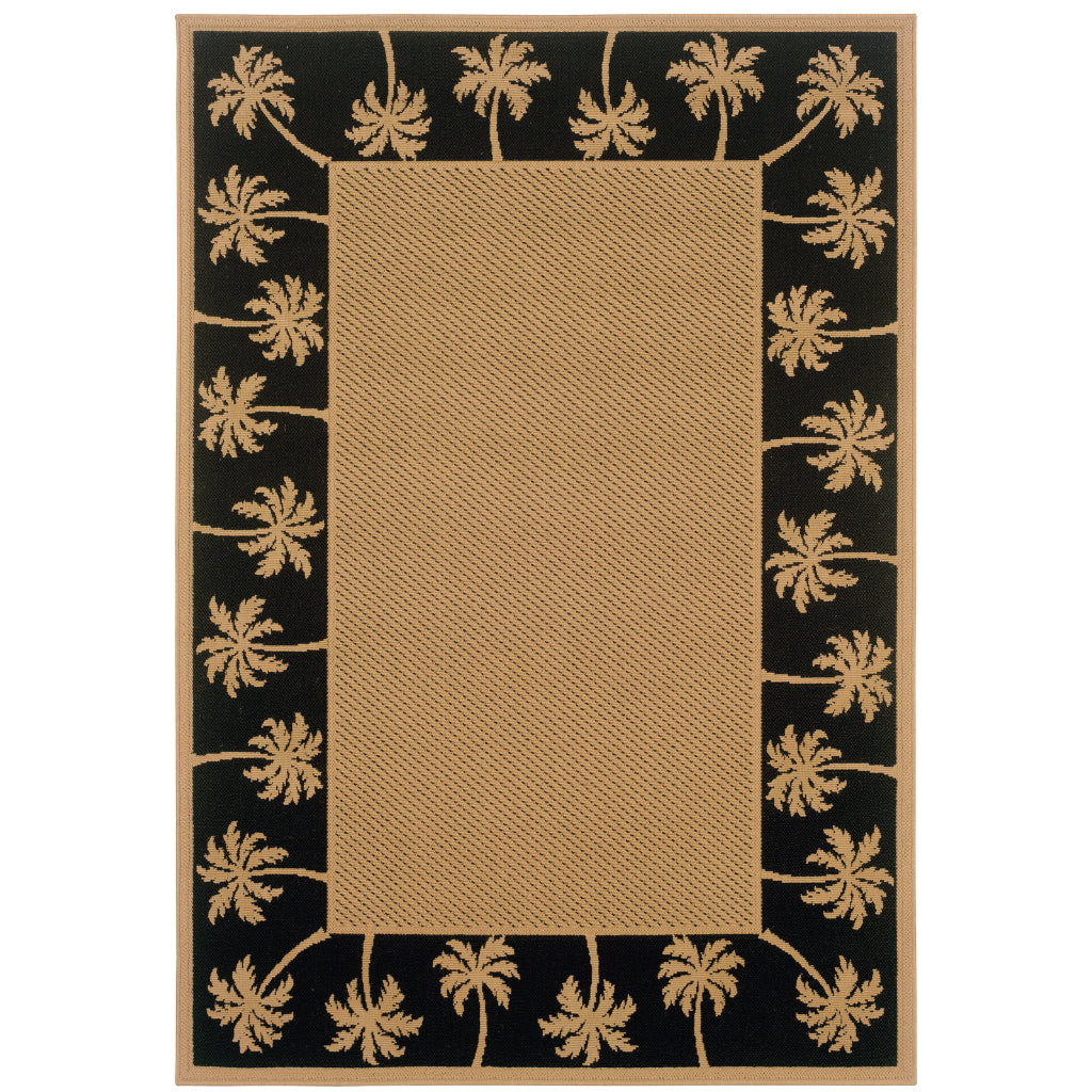 Oriental Weavers Lanai 606K5 Beige/Black Rectangle Indoor / Outdoor Area Rug - Stain Resistant Machine Made Patio Rug with Casual Design