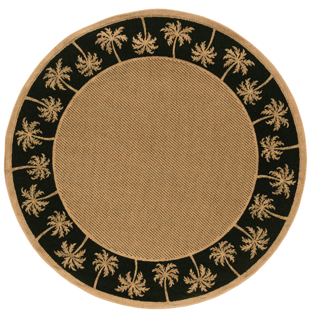 Oriental Weavers Lanai 606K5 Beige/Black Round Indoor / Outdoor Area Rug - Stain Resistant Machine Made Rug for Dining &amp; Living Spaces