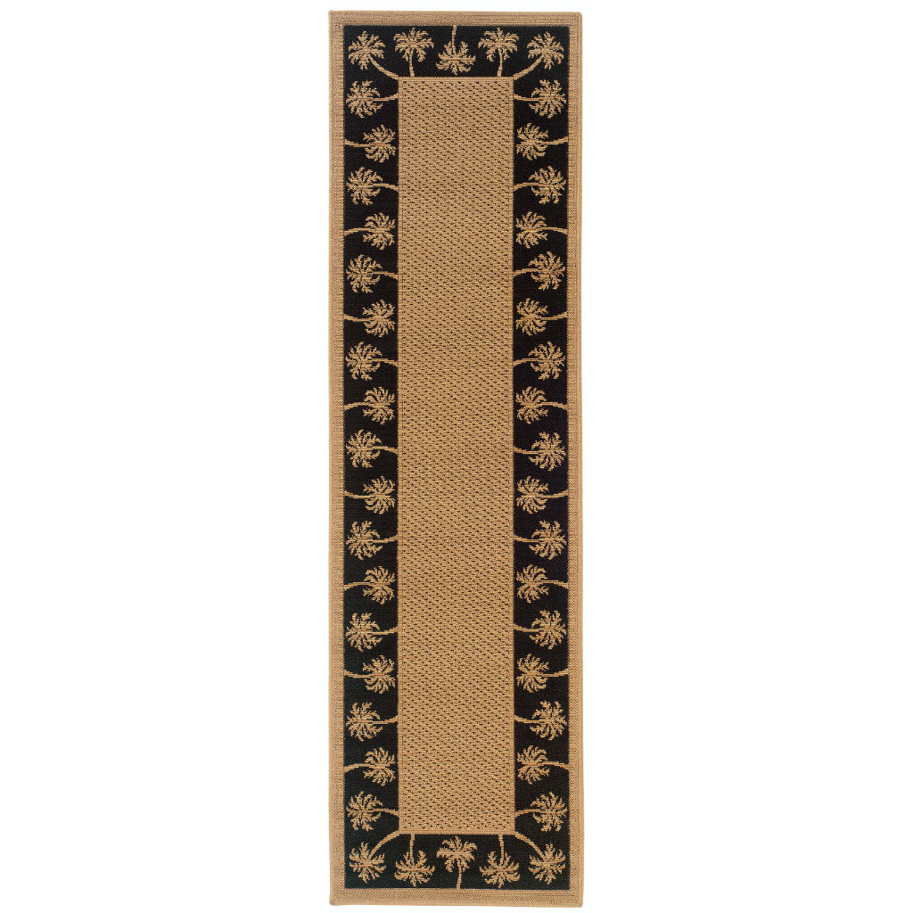 Oriental Weavers Lanai 606K5 Beige/Black Rectangle Indoor / Outdoor Runner - Stain Resistant Machine Made Entryway &amp; Hallway Runner with Casual Design