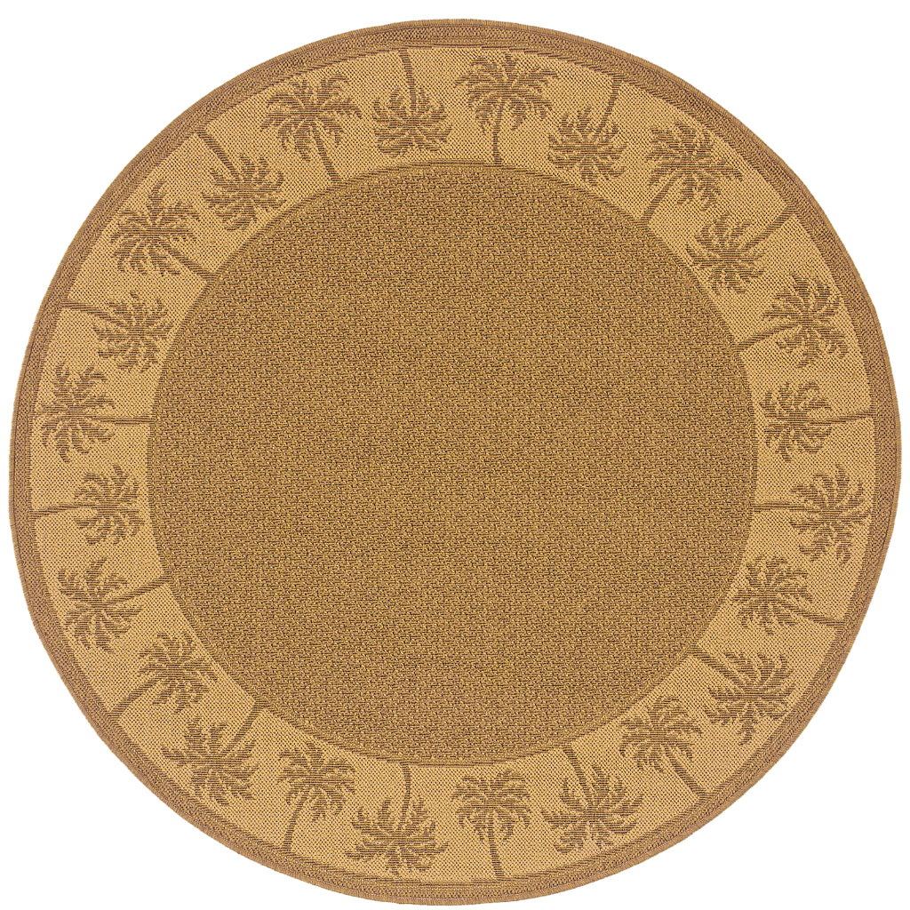 Oriental Weavers Lanai 606M7 Tan/Beige Round Indoor / Outdoor Area Rug - Stain Resistant Machine Made Rug for Dining &amp; Living Spaces