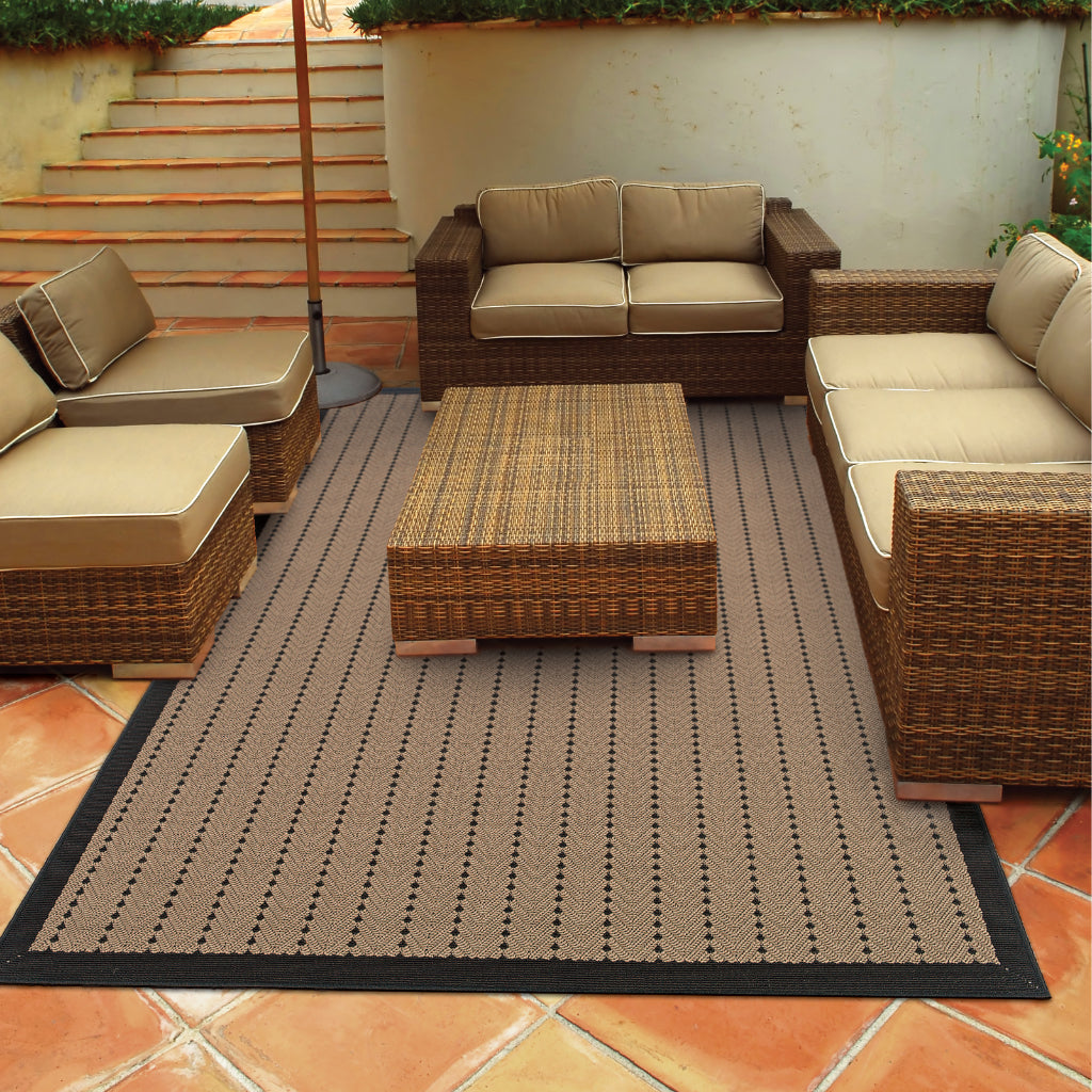 Oriental Weavers Lanai 720X5 Beige/Black Rectangle Indoor / Outdoor Area Rug - Stain Resistant Machine Made Patio Rug with Casual Design