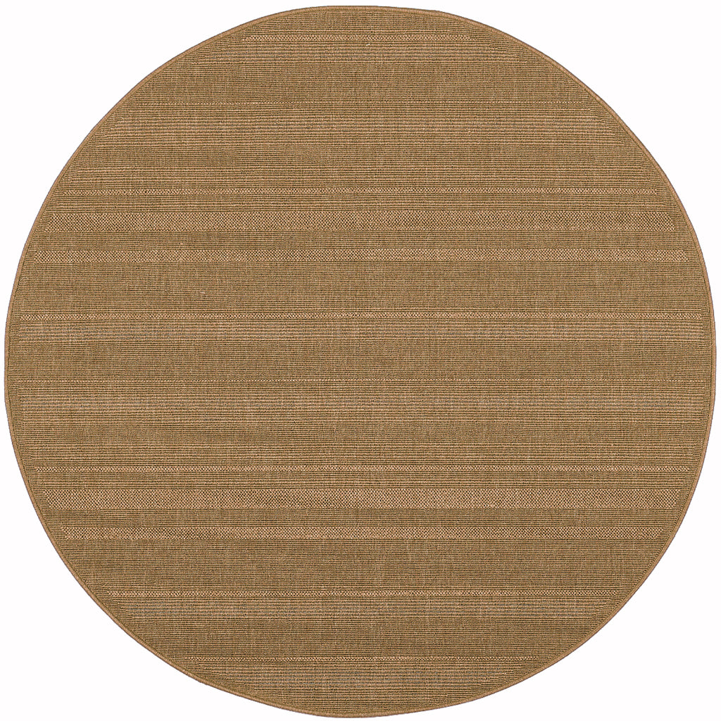 Oriental Weavers Lanai 781N7 Tan Round Indoor / Outdoor Area Rug - Stain Resistant Machine Made Rug for Dining &amp; Living Spaces