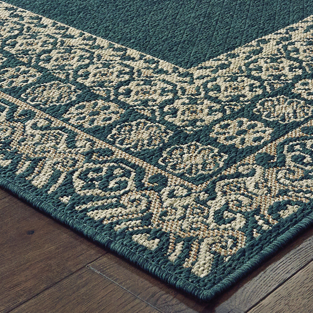 Oriental Weavers Latitude 1503B Teal/Grey Rectangle Indoor / Outdoor Runner - Stain Resistant Machine Made Entryway &amp; Hallway Runner with Border Pattern