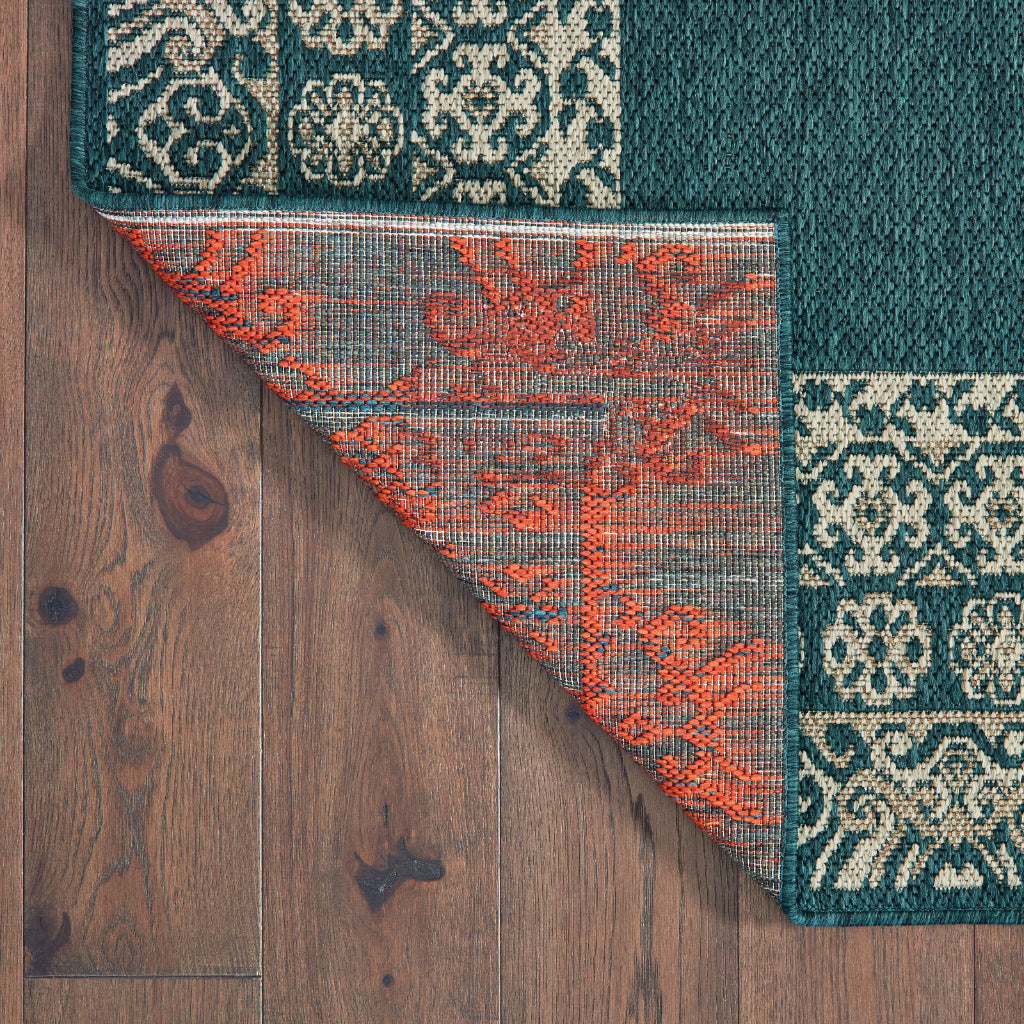 Oriental Weavers Latitude 1503B Teal/Grey Rectangle Indoor / Outdoor Runner - Stain Resistant Machine Made Entryway &amp; Hallway Runner with Border Pattern