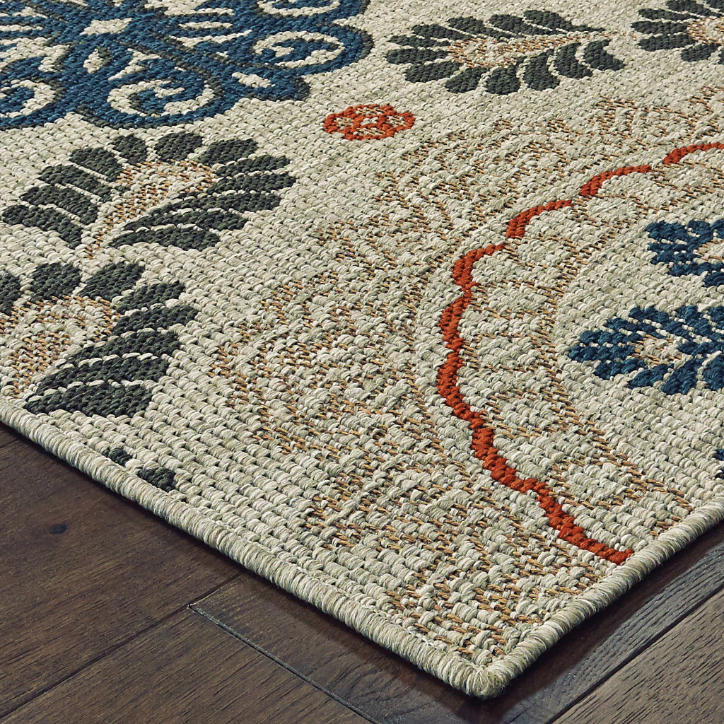 Oriental Weavers Latitude 1903W Grey/Teal Rectangle Indoor / Outdoor Area Rug - Stain Resistant Machine Made Patio Rug with floral Pattern