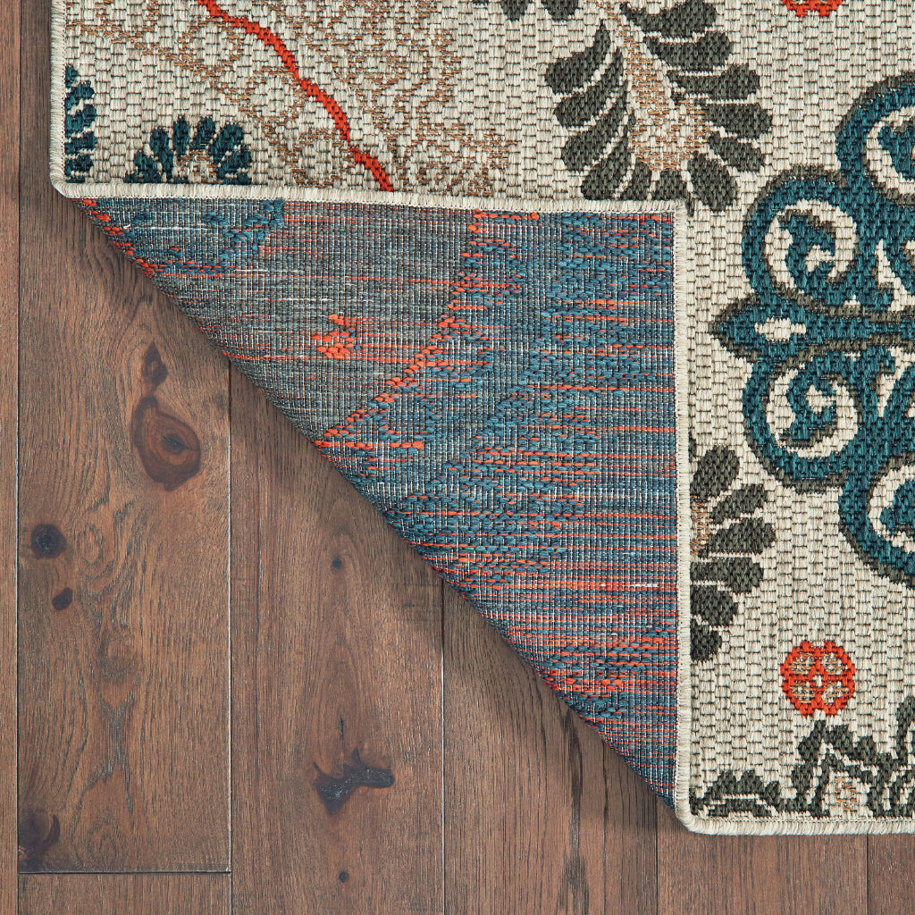 Oriental Weavers Latitude 1903W Grey/Teal Rectangle Indoor / Outdoor Area Rug - Stain Resistant Machine Made Patio Rug with floral Pattern