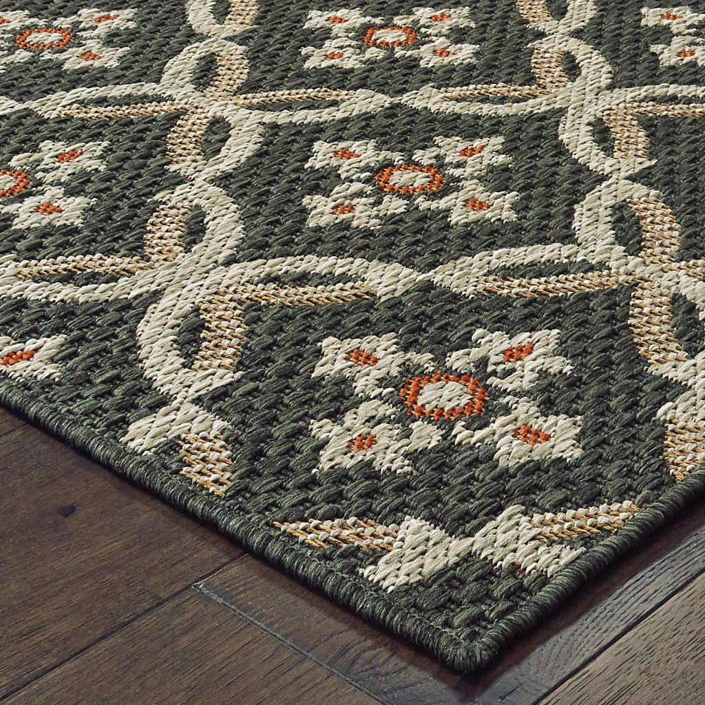 Oriental Weavers Latitude 1904K Grey/Orange Rectangle Indoor / Outdoor Runner - Stain Resistant Machine Made Entryway &amp; Hallway Runner with Geometric Pattern